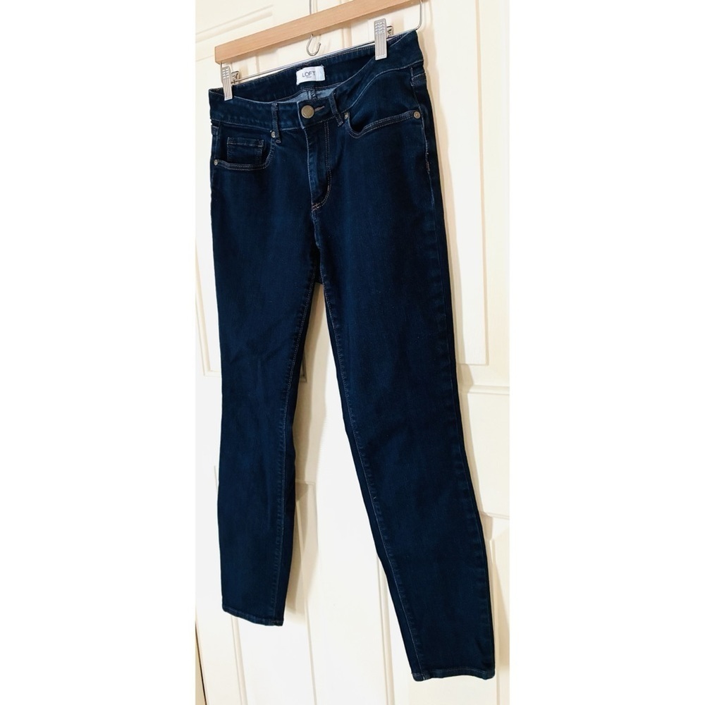 Ann Taylor LOFT Outlet Dark Wash Indigo Blue Mid Rise Skinny Curvy Jeans 6 - Picture 5 of 9